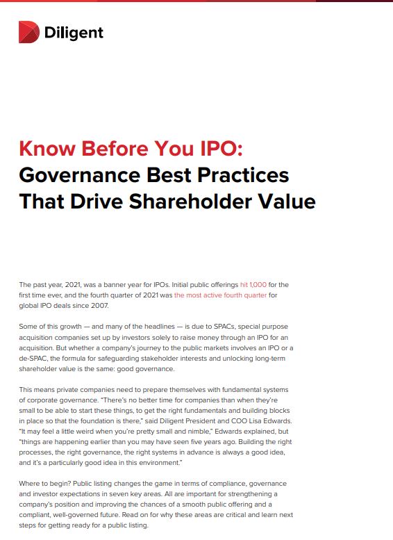 Know before you IPO: 7 Governance Best Practices That Drive Shareholder Value